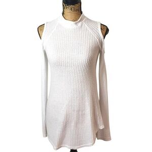 Decree Womens Cold Shoulder Sweater S White Long Sleeve Fairy Knit Cottagecore